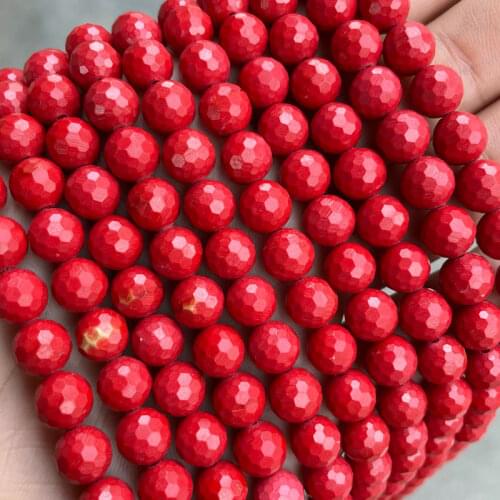 128 Faceted Natural Stone Red Turquoise Beads 8mm Round Loose Spacer Beads 15'' Strand DIY Charm Bracelet For Jewelry Making