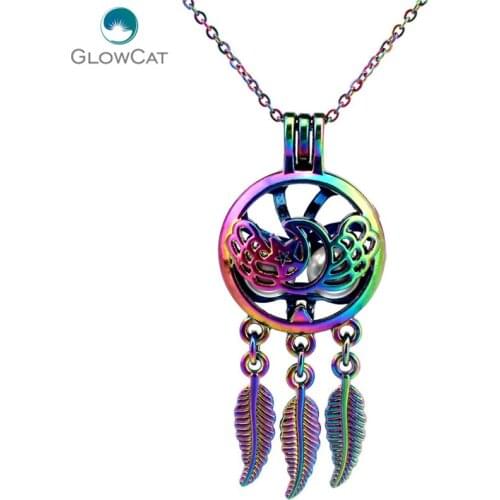C760 COLORS Dream Catcher Stars Moon Wing Necklace Pendant Aroma Essential Oil Diffuser Locket Necklace