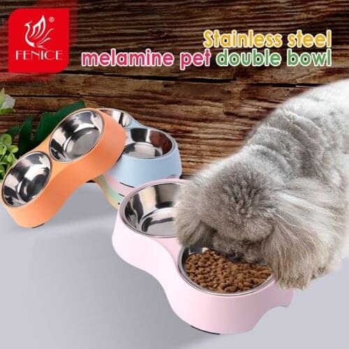 Fenice Pet Double Bowls Dog Food Water Stainless Steel Cat Drinking Dish Feeder Pet Puppy Supplies Small Dogs Cats Feeding Bowls