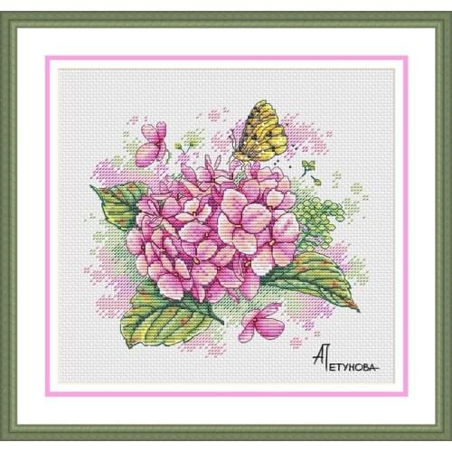 Hydrangea and Butterflies 27-25 Counted Cross Stitch 18CT DIY Chinese Cross Stitch Kits Embroidery Needlework Sets
