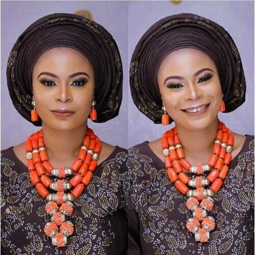Beautiful Indian Bridal Coral Statement Necklace Set Wedding Nigerian Coral Beads Necklace Set Women Jewelry Set CG003