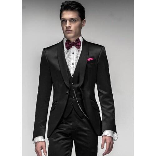 Handsome Fashion Terno Masculino Popular Custume Homme High Quality One Button Black Shawl Collar (Jacket+Pants+Vest+Tie)