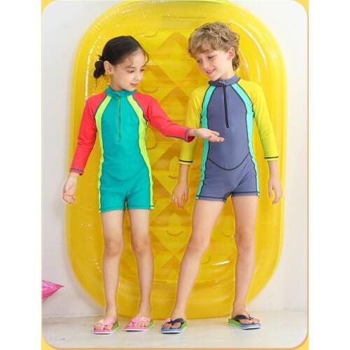 Wyoturn Boys and Girls One-piece swimsuit Fashion Patchwork Breathable Children swimwear UV Resistance Sun Protection Clothing