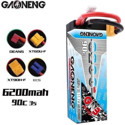 Gaoneng GNB 6200MAH 11.1V 3S 90C Hardcase LiPo Battery Pack With XT60 Connectors T Plug for RC Car four Drive RC Car Boat