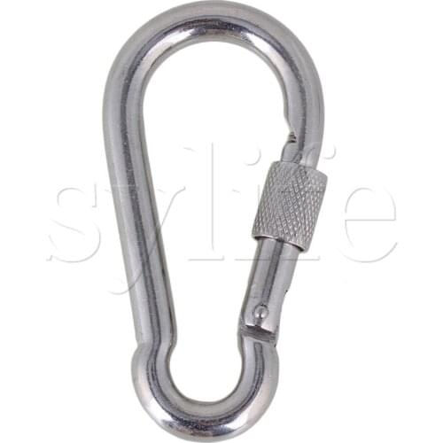 M9x90 Silver Stainless Steel 304 Spring Snap Hook Carabiner with Screw Lock