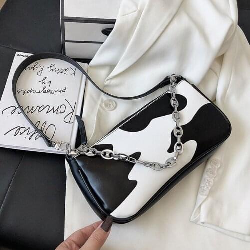 Cow Pattern Small PU Leather Armpit Bags For Women 2020 Fashion Animal Pattern Shoulder Handbags Female Chain Bag