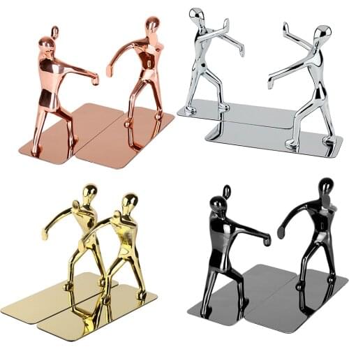 2pcs Metal Art Bookend Kungfu Man Book End Holder Desktop Book Stand for Home Office School Decor Kids Children Xmas Gifts