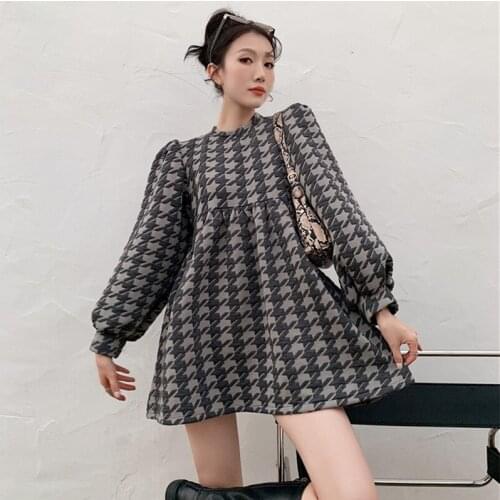BLLOCUE Puff Sleeve Cute Kawaii Dress Women French Retro 2020 Autumn New Korean Loose Chic Dresses Vestiods
