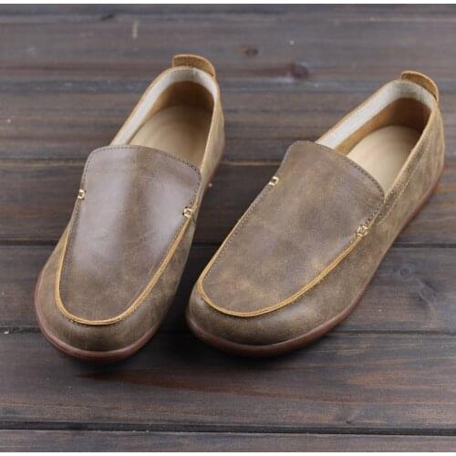 Mens Casual Shoes Slip on Loafers 100% Genuine Leather Mocassin Man Flat Barefoot Shoes Designer Mens Classic Shoes