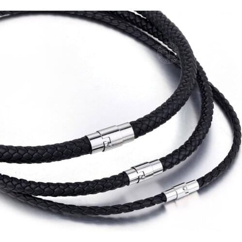 Mens Choker Necklace Brown Black Color Braided Cord Rope Man Made Leather Necklace for Men Stainless Steel Clasp 4/6/8mm LUNM09