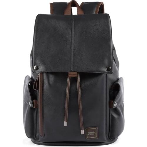Men Leather Backpack Travel Multi Male Fashion Large Capacity Shoolbag for Boy Men 15.6" Laptop School Bag College Style
