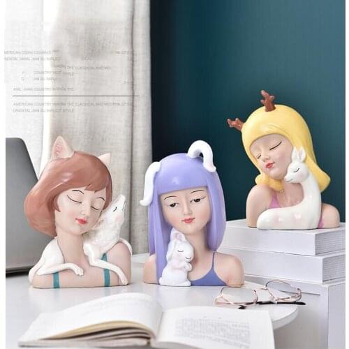 Nordic Cute Character Resin Girl Ornaments Home Livingroom Table Figurines Crafts Office Desktop Furnishing Decor Birthday Gifts