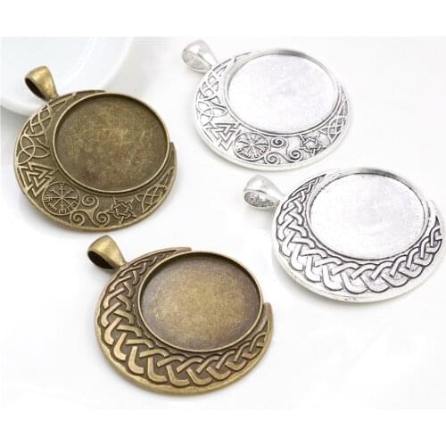 New Fashion 5pcs 25mm Inner Size Antique Silver Plated And Bronze Baroque Style Cabochon Base Setting Charms Pendant