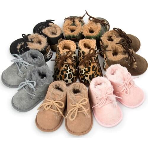 Infant First Walkers Boy Girl Winter Footwear Slip-On Warm Keep Shoes Casual Leopard Shoes for Baby Velvet Winter Shoes