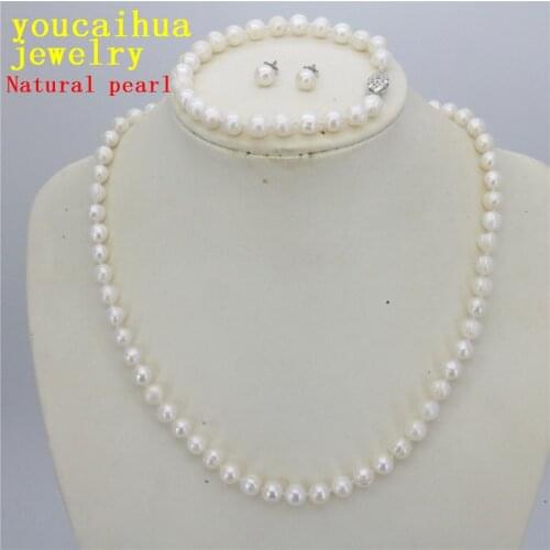 New 7-8 Natural White Pearl Necklace Bracelet Earring Necklace wholesale Jewelry sets women Fashion Jewelry Making Design