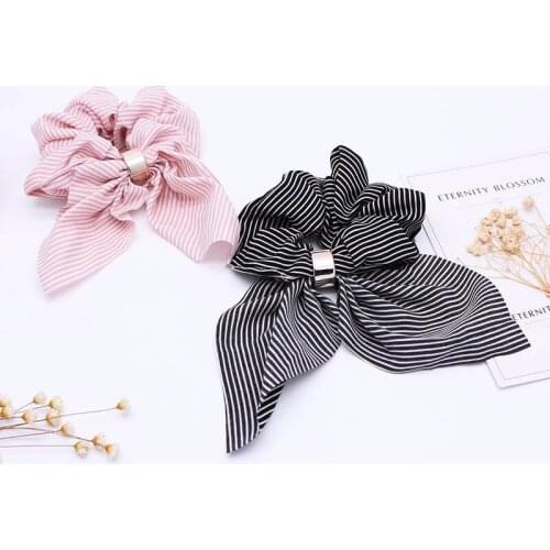 Q Stripe Pattern Korean Style Scrunchies Bowknot Girls Hair Accessories Women Ponytail Holder Elastic Hair Bands Hair Rope