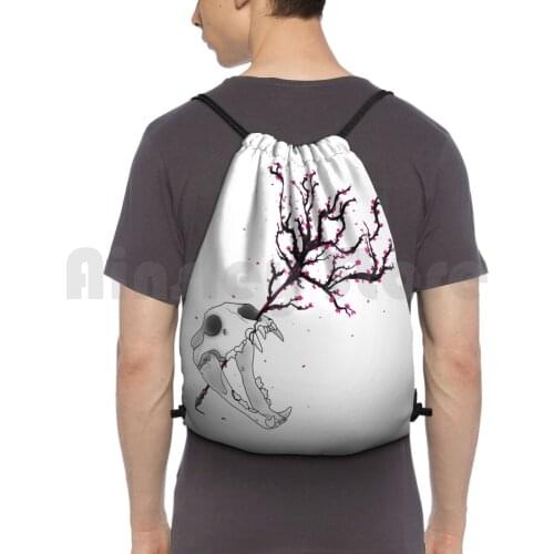 Skull Sakura Backpack Drawstring Bag Riding Climbing Gym Bag Skull Sakura Cherry Blossom Cherryblossom Lion Lionskull Arrow