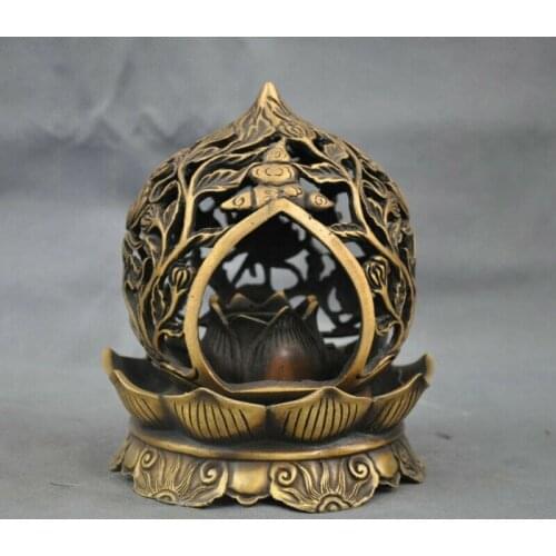 Tibet Bronze Buddhist JiXiang Lotus Statue Flower Incense Burner Censer
