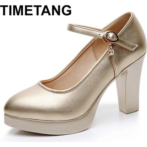 TIMETANG Split Brand Womens Leather Shoes 2019 5.5 8.5 11cm Breathable High Heels Pumps Women Sole Gold Shoe 35-43E1223