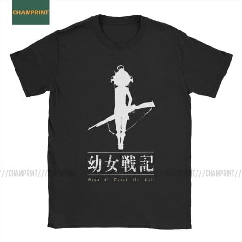 Vintage Youjo Senki T-Shirt Men Crew Neck Cotton T Shirts Von Tanya Empire War Evil Anime Short Sleeve Tees Classic Tops