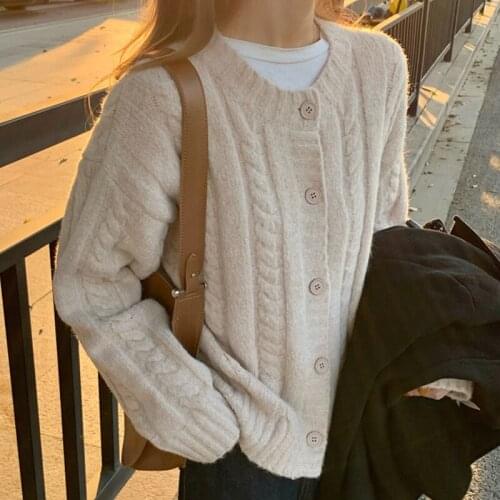 Knitted cardigan ladies sweaters 2021 autumn and winter new womens western style long-sleeved round neck jacket tops