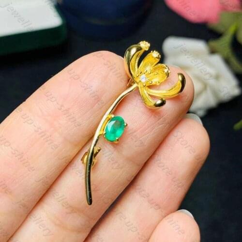 Natural Emerald 925 Silver Womens Brooch & Pendant Dual Style Holiday Gift