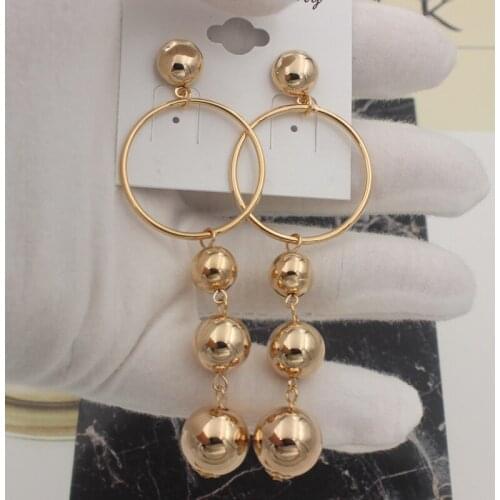 Punk hip hop hyperbole hollow out gold pearls dangle earrings for women girls gifts jewelry high quality fce017