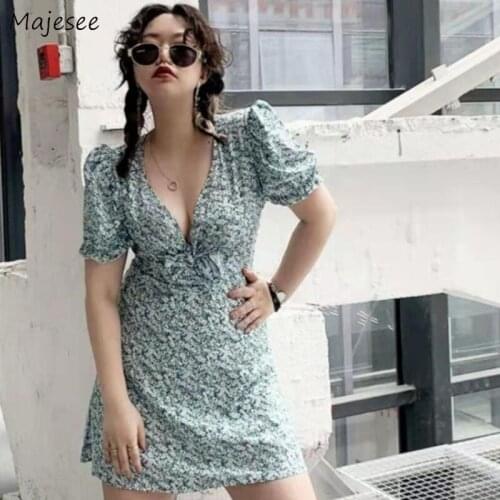 Oversize Women Dress Hollow Out Fashion Sexy Mini Floral Sweet Feminine Empire Puff Sleeve Leisure Street Summer Korean Style