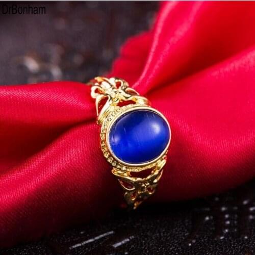 2017 new Jewelry Blue Wedding Ring 24K Gold Filled CZ Women Vintage Engagement Rings blue pink white Cats Eye stone