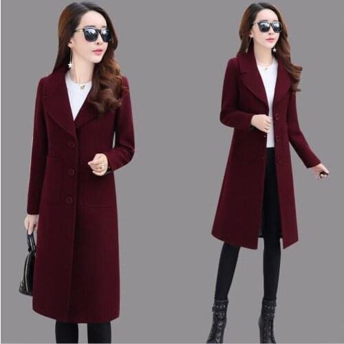 Winter Woolen Coat Women Clothing New 2021 Winter Women Woolen Jacket Long Slim Thickening Warm Coat Female Pakras Black Red