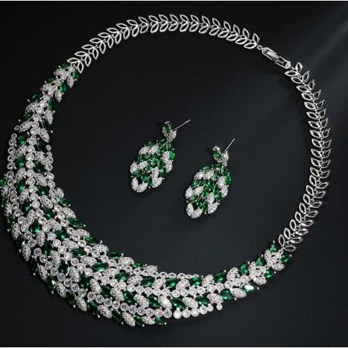 Zlxgirl bridal jewelry big size women wedding Zirconia necklace earring jewelry sets fashion rhodium copper pendant set