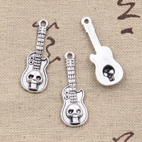 12pcs Charms Guitar Skull 32x11mm Antique Making Pendant fit,Vintage Tibetan Silver color,DIY Handmade Jewelry