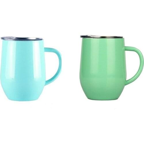 12oz Egg Shaped Cups With Handle Wine Tumbler With Lids Stainless Steel Beer Mugs Portable Eco-Friendly Insulated Gift For Man