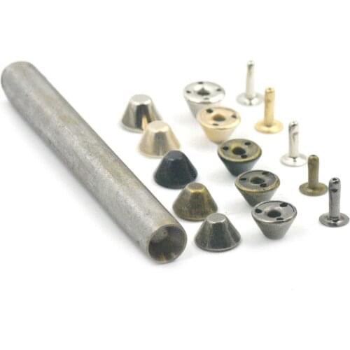 20 Pcs Bucket Spike Stud Rivet 8mm 10mm 12mm + One Tool for Leather Craft Case shoes Bag Clothing DIY 5 Colors