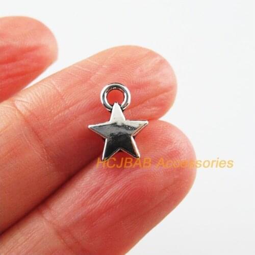 45 New Tiny Star Charms Tibetan Silver Tone Smooth Pendants 9x12mm