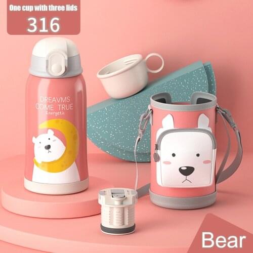 550ml Water Bottle Cartoon Cute Straw Cup Stainless Steel for Adults Kids Student Gift Cups Thermos bottle Portable Drinkware