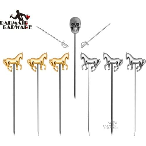 6pcs/set Fruit Cocktail Pick Stick Stainless Steel Bar Tools Drink Stirring Sticks Martini Picks Party Accessory