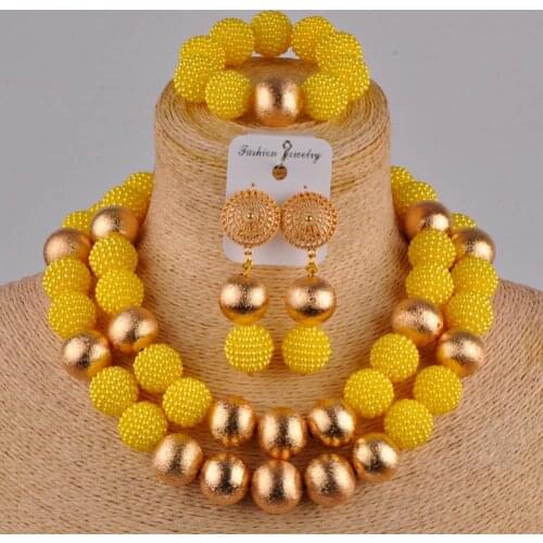 African necklace yellow jewelry set simulated pearl beads necklace nigerian wedding jewelry sets for women FZZ39