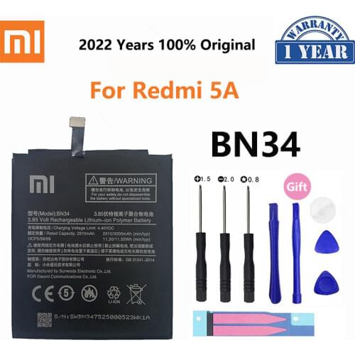 Xiao Mi Original Phone Battery BN34 For Xiaomi Redmi 5A 5.0" Replacement Battery 3000mAh Real Capacity Phone Batteries