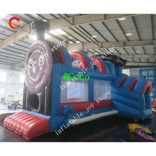 Free air ship to door,6x5m New Outdoor trian Bouncer Inflatable House Jumping Bouncy Castle with slide