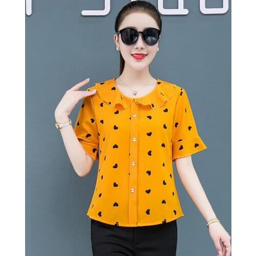 Korean Fashion Chiffon Women Blouses Office Lady Shirt and Blouse Flare Sleeve Blusas Largas Plus Size XXXL/5XL Womens Tops