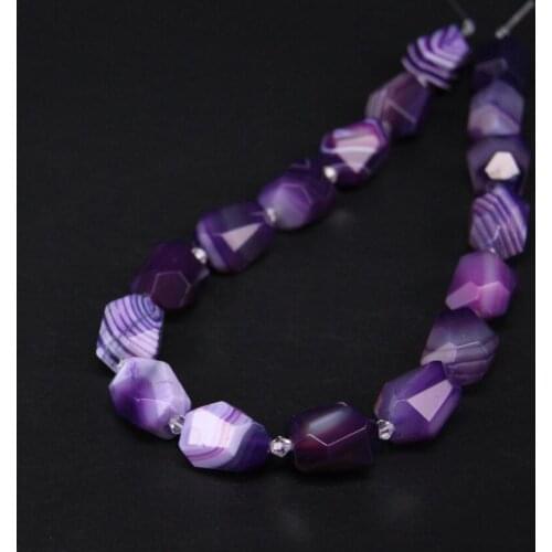 15.5"/strand Natural Purple Stripe Agates Faceted Nugget Loose Beads,Onxy Gems Stone Cut Pendants For Necklace Jewelry Making