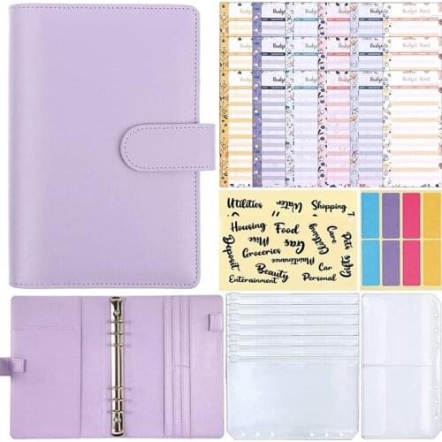 Budget Binder A6 PU Leather Notebook Binder For Budgeting 6 Ring Cash Envelope Binder With PVC Pockets
