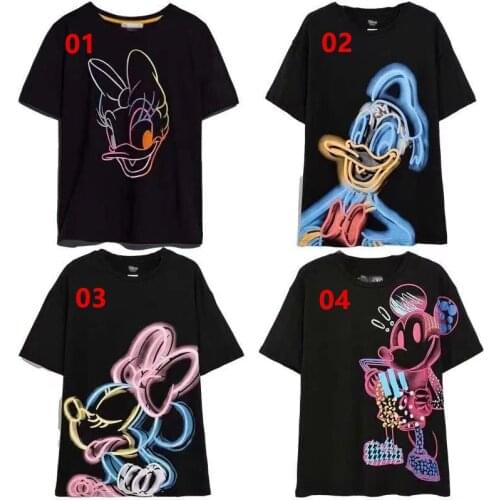 Disney Summer Cartoon Print Mickey Mouse Donald Duck Adult Boy Girl T-shirt Cotton Short Sleeve Top Fashion