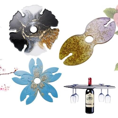 DIY Crystal Epoxy Resin Mold Wine Tray Wine Glass Holder Cherry Blossom Irregular Coaster Mirror Surface Silicone Mold For Resin