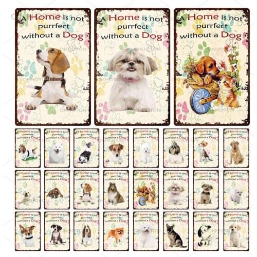 A Home Is Not Purrfect Without a Dog Metal Tin Signboard Retro Style House Pet Shop Logo Plaque Wall Decorative Iron Painting