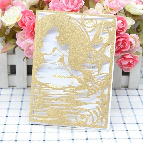 Rose gold glitter laser cut mermaid quinceanera invitations elegant