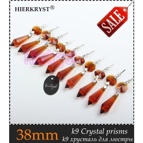 HIERKRYST 25 pcs/lot Brown Chandelier Glass Crystals Lamp Prisms Parts icicle Hanging Pendants 38mm 1.49" #1907-1