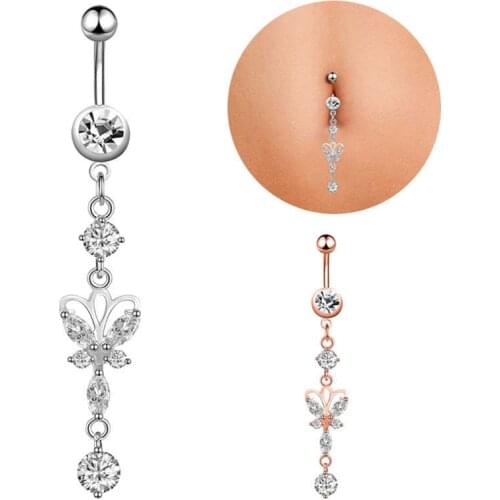 Julie Wang 1PCS Stainless Steel Navel Rings Crystal Zircon Belly Button Rings Hoop Punk Piercing Clip Women Body Jewelry