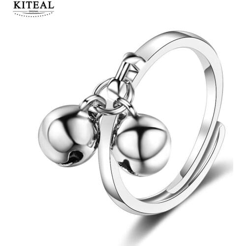 KITEAL Hot selling New silver color size Resizeable ring for women two bells opal fine fashion jewelry